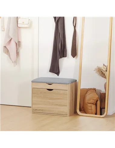 HOMCOM Shoe Bench with Cushion for 4 Pair of Shoes, Storage Bench with Padded Seat, Flip-up Cabinet and Hidden Space for Entrywa