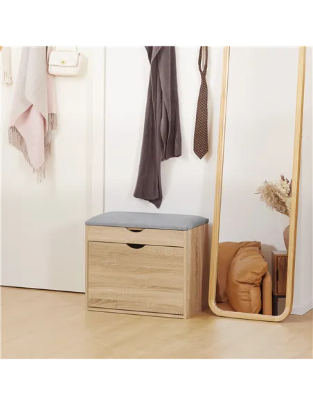 HOMCOM Shoe Bench with Cushion for 4 Pair of Shoes, Storage Bench with Padded Seat, Flip-up Cabinet and Hidden Space for Entrywa