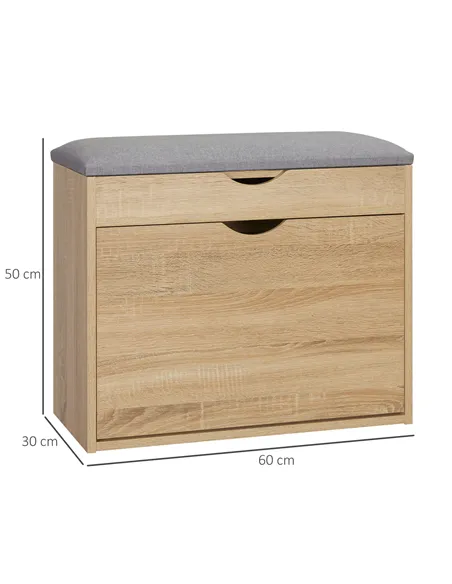 HOMCOM Shoe Bench with Cushion for 4 Pair of Shoes, Storage Bench with Padded Seat, Flip-up Cabinet and Hidden Space for Entrywa