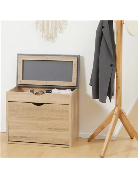 HOMCOM Shoe Bench with Cushion for 4 Pair of Shoes, Storage Bench with Padded Seat, Flip-up Cabinet and Hidden Space for Entrywa