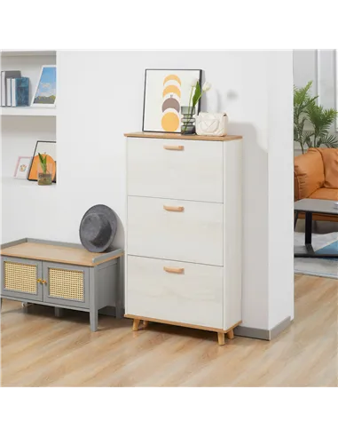 HOMCOM Narrow Shoe Cabinet, Slim Shoe Storage Cabinet with 3 Flip Drawers and Adjustable Shelves, 12 Pair of Shoes Organizer for