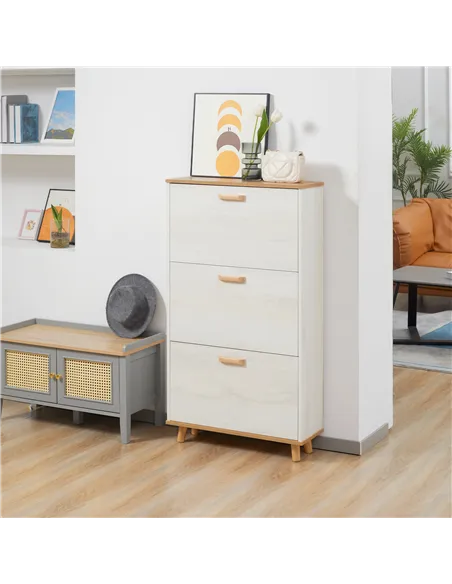 HOMCOM Narrow Shoe Cabinet, Slim Shoe Storage Cabinet with 3 Flip Drawers and Adjustable Shelves, 12 Pair of Shoes Organizer for