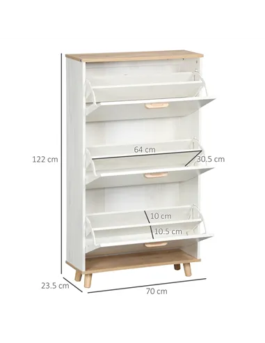 HOMCOM Narrow Shoe Cabinet, Slim Shoe Storage Cabinet with 3 Flip Drawers and Adjustable Shelves, 12 Pair of Shoes Organizer for