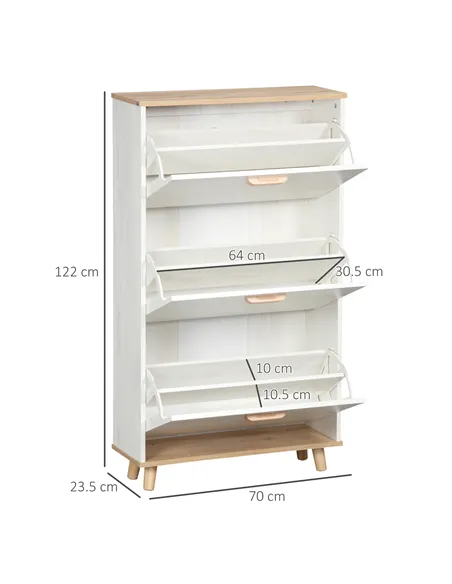 HOMCOM Narrow Shoe Cabinet, Slim Shoe Storage Cabinet with 3 Flip Drawers and Adjustable Shelves, 12 Pair of Shoes Organizer for
