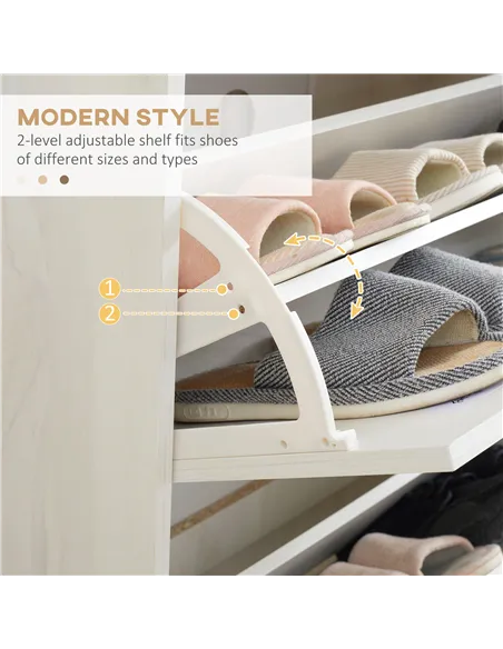 HOMCOM Narrow Shoe Cabinet, Slim Shoe Storage Cabinet with 3 Flip Drawers and Adjustable Shelves, 12 Pair of Shoes Organizer for