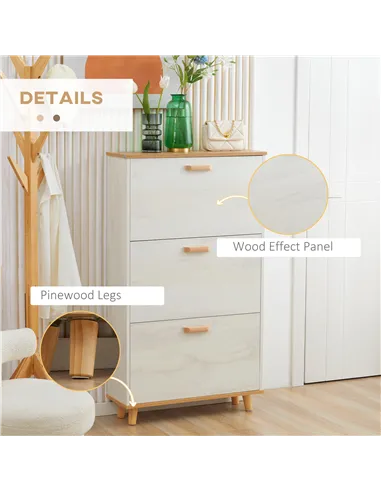 HOMCOM Narrow Shoe Cabinet, Slim Shoe Storage Cabinet with 3 Flip Drawers and Adjustable Shelves, 12 Pair of Shoes Organizer for