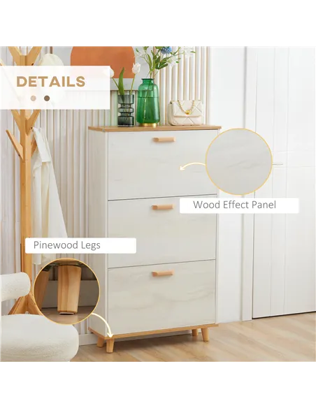 HOMCOM Narrow Shoe Cabinet, Slim Shoe Storage Cabinet with 3 Flip Drawers and Adjustable Shelves, 12 Pair of Shoes Organizer for