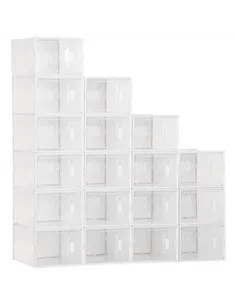 HOMCOM 18PCS Clear Shoe Box, Plastic Stackable Shoe Storage Box for UK/EU Size up to 8.5/43 with Magnetic Door for Women/Men, 25