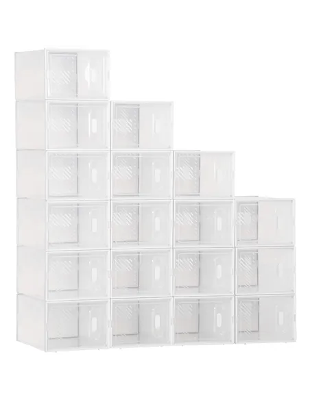 HOMCOM 18PCS Clear Shoe Box, Plastic Stackable Shoe Storage Box for UK/EU Size up to 8.5/43 with Magnetic Door for Women/Men, 25