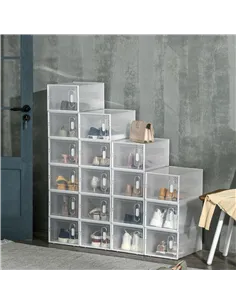 HOMCOM 18PCS Clear Shoe Box, Plastic Stackable Shoe Storage Box for UK/EU Size up to 8.5/43 with Magnetic Door for Women/Men, 25 2