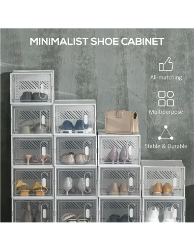 HOMCOM 18PCS Clear Shoe Box, Plastic Stackable Shoe Storage Box for UK/EU Size up to 8.5/43 with Magnetic Door for Women/Men, 25