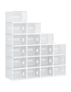 HOMCOM 18PCS Clear Shoe Box, Plastic Stackable Shoe Storage Box for UK/EU Size up to 12/46 with Magnetic Door for Women/Men, 28 