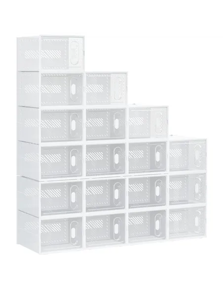 HOMCOM 18PCS Clear Shoe Box, Plastic Stackable Shoe Storage Box for UK/EU Size up to 12/46 with Magnetic Door for Women/Men, 28 