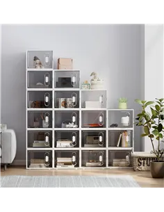 HOMCOM 18PCS Clear Shoe Box, Plastic Stackable Shoe Storage Box for UK/EU Size up to 12/46 with Magnetic Door for Women/Men, 28  2
