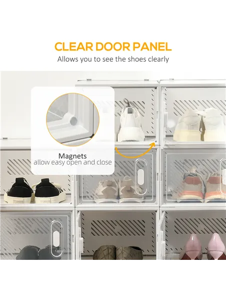 HOMCOM 18PCS Clear Shoe Box, Plastic Stackable Shoe Storage Box for UK/EU Size up to 12/46 with Magnetic Door for Women/Men, 28 