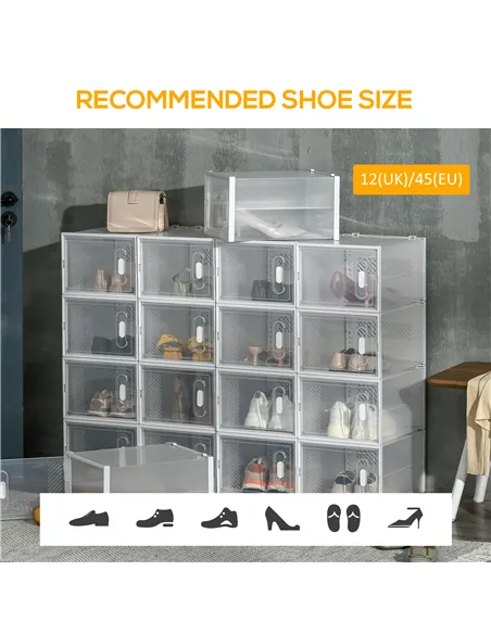 HOMCOM 18PCS Clear Shoe Box, Plastic Stackable Shoe Storage Box for UK/EU Size up to 12/46 with Magnetic Door for Women/Men, 28 