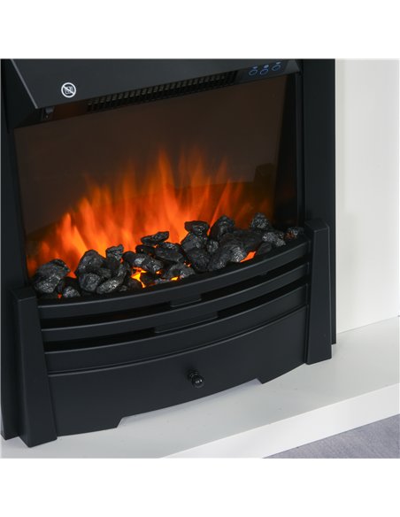 HOMCOM Electric Firplace Suites & Mantelpiece w/LED Flames Remote Marble Stone Modern Curved Surround Intelligent Safe Tempered 