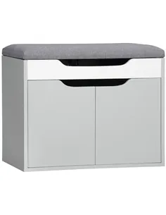 HOMCOM Shoe Bench with Cushion, Modern Storage Bench with Padded Seat, 2-tier Cabinet, Hidden Storage, Adjustable Shelf for Livi