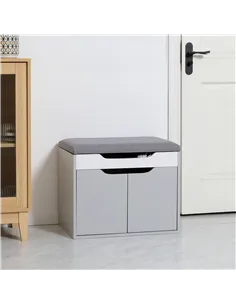 HOMCOM Shoe Bench with Cushion, Modern Storage Bench with Padded Seat, 2-tier Cabinet, Hidden Storage, Adjustable Shelf for Livi 2