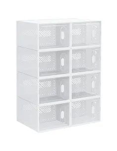 HOMCOM 8PCS Clear Shoe Box, Plastic Stackable Shoe Storage Box for UK/EU Size up to 8.5/43 with Magnetic Door for Women/Men, 25 
