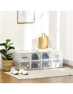 HOMCOM 8PCS Clear Shoe Box, Plastic Stackable Shoe Storage Box for UK/EU Size up to 8.5/43 with Magnetic Door for Women/Men, 25  2
