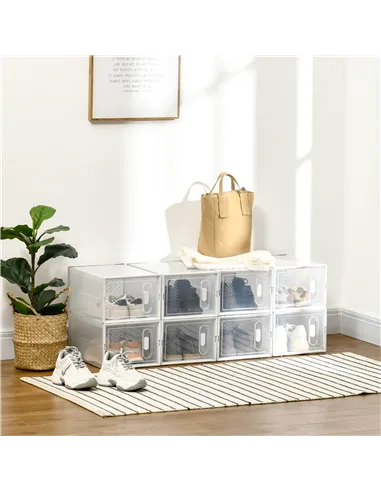 HOMCOM 8PCS Clear Shoe Box, Plastic Stackable Shoe Storage Box for UK/EU Size up to 8.5/43 with Magnetic Door for Women/Men, 25 