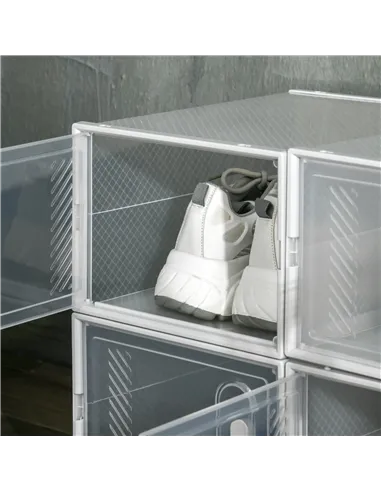 HOMCOM 8PCS Clear Shoe Box, Plastic Stackable Shoe Storage Box for UK/EU Size up to 8.5/43 with Magnetic Door for Women/Men, 25 