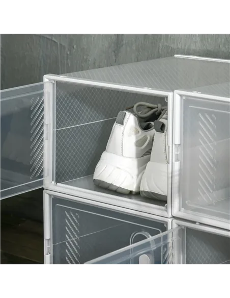 HOMCOM 8PCS Clear Shoe Box, Plastic Stackable Shoe Storage Box for UK/EU Size up to 8.5/43 with Magnetic Door for Women/Men, 25 