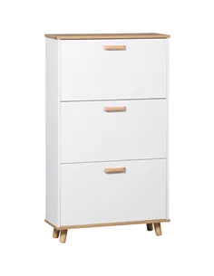 HOMCOM Narrow Shoe Cabinet, Slim Shoe Storage Cabinet with 3 Flip Drawers and Adjustable Shelves, 12 Pair of Shoes Organizer for