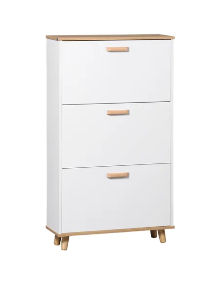 HOMCOM Narrow Shoe Cabinet, Slim Shoe Storage Cabinet with 3 Flip Drawers and Adjustable Shelves, 12 Pair of Shoes Organizer for