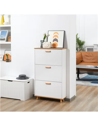 HOMCOM Narrow Shoe Cabinet, Slim Shoe Storage Cabinet with 3 Flip Drawers and Adjustable Shelves, 12 Pair of Shoes Organizer for