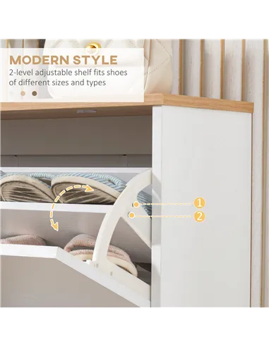 HOMCOM Narrow Shoe Cabinet, Slim Shoe Storage Cabinet with 3 Flip Drawers and Adjustable Shelves, 12 Pair of Shoes Organizer for