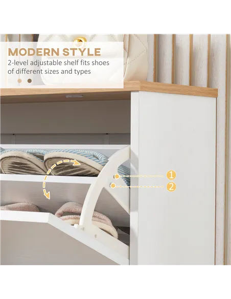 HOMCOM Narrow Shoe Cabinet, Slim Shoe Storage Cabinet with 3 Flip Drawers and Adjustable Shelves, 12 Pair of Shoes Organizer for