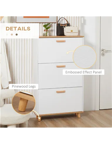 HOMCOM Narrow Shoe Cabinet, Slim Shoe Storage Cabinet with 3 Flip Drawers and Adjustable Shelves, 12 Pair of Shoes Organizer for