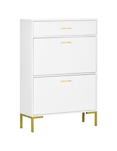 HOMCOM Three Drawer Slim Shoe Storage Cabinet, 12 Shoe Pairs - White
