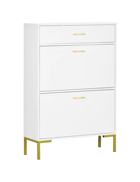 HOMCOM Three Drawer Slim Shoe Storage Cabinet, 12 Shoe Pairs - White