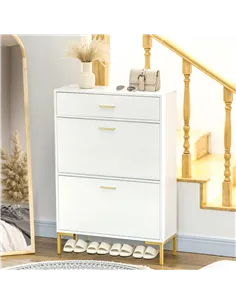 HOMCOM Three Drawer Slim Shoe Storage Cabinet, 12 Shoe Pairs - White 2