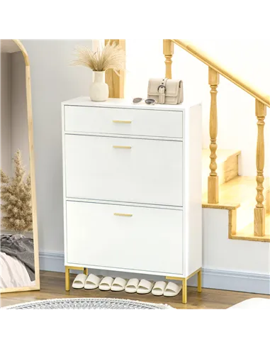 HOMCOM Three Drawer Slim Shoe Storage Cabinet, 12 Shoe Pairs - White