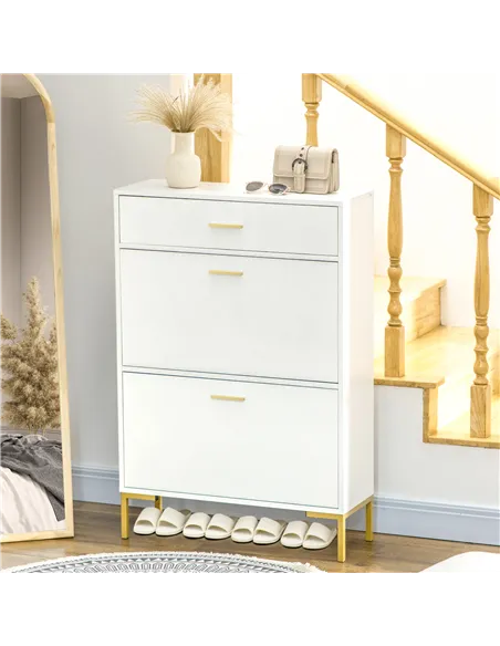 HOMCOM Three Drawer Slim Shoe Storage Cabinet, 12 Shoe Pairs - White