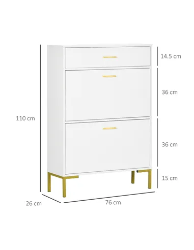 HOMCOM Three Drawer Slim Shoe Storage Cabinet, 12 Shoe Pairs - White