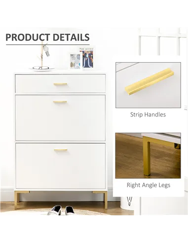 HOMCOM Three Drawer Slim Shoe Storage Cabinet, 12 Shoe Pairs - White