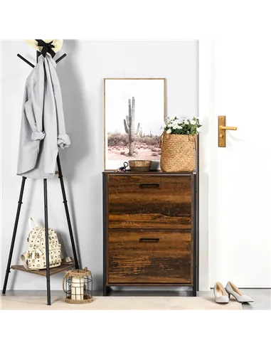 HOMCOM 12-Shoe, Two-Door Storage Cabinet - Wood-Effect