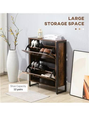 HOMCOM 12-Shoe, Two-Door Storage Cabinet - Wood-Effect