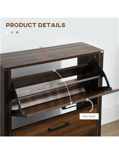 HOMCOM 12-Shoe, Two-Door Storage Cabinet - Wood-Effect