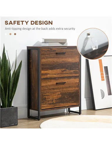 HOMCOM 12-Shoe, Two-Door Storage Cabinet - Wood-Effect