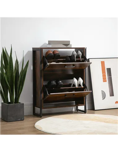 HOMCOM 12-Shoe, Two-Door Storage Cabinet - Wood-Effect