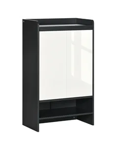 HOMCOM High Gloss Shoe Cabinet with White Doors and Open Shelves, Hallway Shoe Cupboard Storage Organiser for 15 Pairs of Shoes,