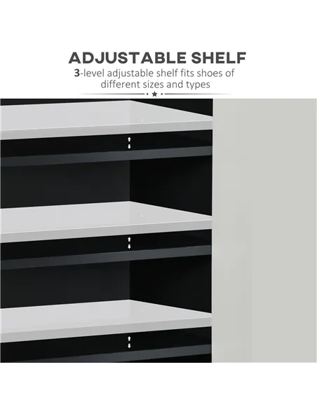 HOMCOM High Gloss Shoe Cabinet with White Doors and Open Shelves, Hallway Shoe Cupboard Storage Organiser for 15 Pairs of Shoes,