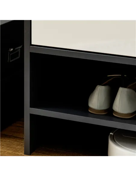 HOMCOM High Gloss Shoe Cabinet with White Doors and Open Shelves, Hallway Shoe Cupboard Storage Organiser for 15 Pairs of Shoes,