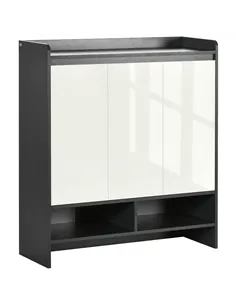 HOMCOM High Gloss Shoe Cabinet with White Doors and Open Shelves, Hallway Shoe Cupboard Storage Organizer for 19 Pairs of Shoes,